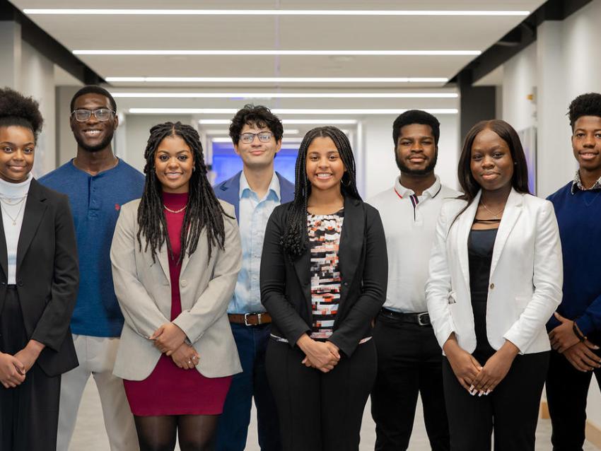 From left to right: Emorie Jackson, Seun Adekunle, Jessica Howard, Bryce Grant, Jayla McCoy, Jesse Okorafor, Oluwatofunmi Oyetan, Nnaemeka Okafor.